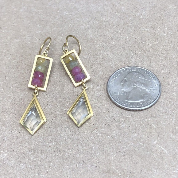 SATYA Sterling Silver Vermeil Gold Tone Agate Dangle Drop Hook Pierced Earrings - Picture 9 of 11